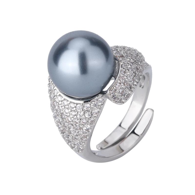 Jewelry Copper Platinum Plated Pearl Temperament Simple Ring 14Mm