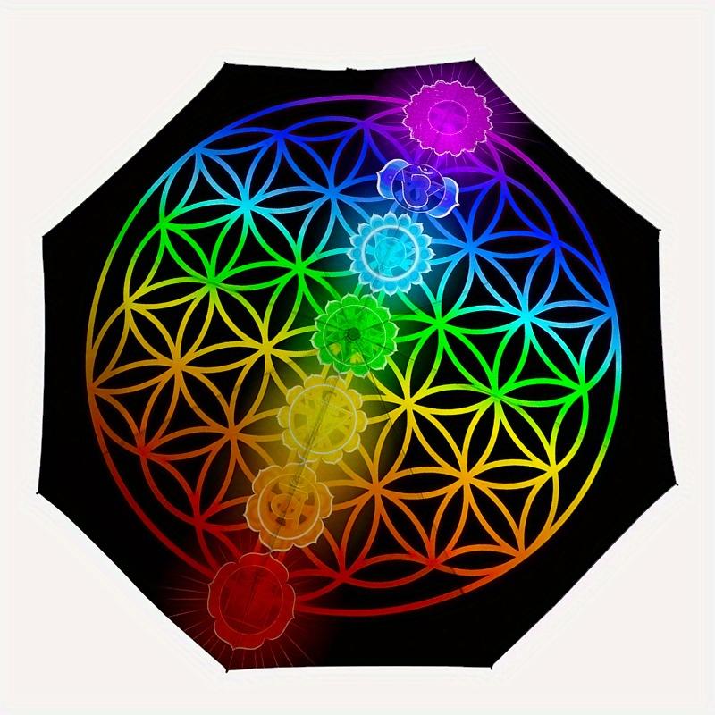 Chakra Balance Mandala Wall Art: Vibrant Energy Healing DesignUmbrella, Portable 3-Fold Compact Umbrella,Christmas Gift ES445