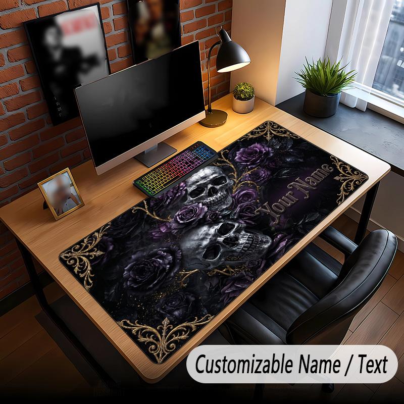 Skull Gothic Theme Custom Mouse Pad Personalized With Name Text Customized Desk Mat For Office Home Decor