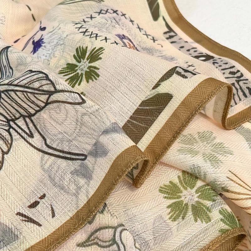 Square scarf with artistic cotton and linen texture, printed shawl, small square scarf, silk scarf, fashionable women's scarf