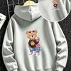 Podzimní/Zimní Vánoční Unisex Mikina, Volný Ležérní Design s Kapucí a Potiskem Kresleného Medvídka, Módní Mikina