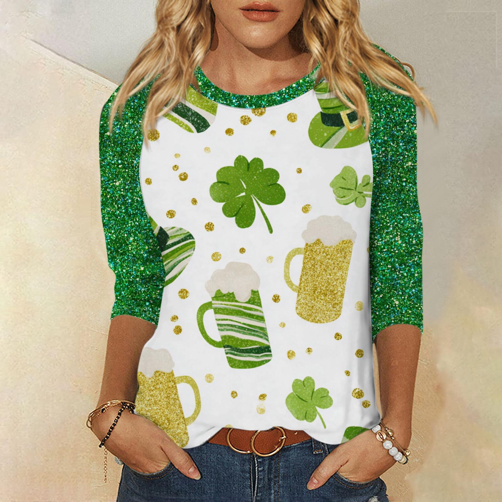 

Women s St. Patrick s Day Print Round Neck Three-Quarter Sleeve Top XL жовтий