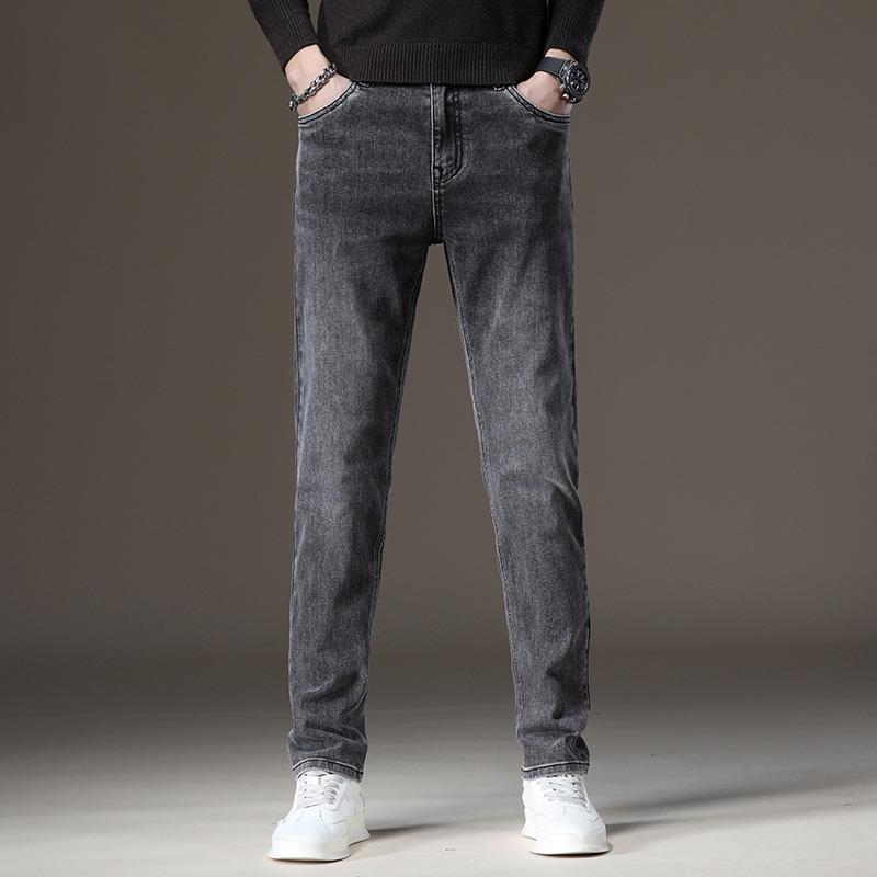 

2024 Весна и осень Новые универсальные джинсы мужские свободные прямые брюки-трубы модный бренд деловые эластичные повседневные брюки 40 чёрный/серый