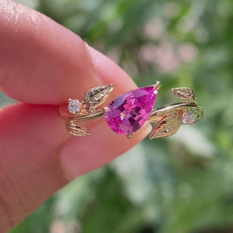 

Huajie Light Luxury Leaf Red Water Droplets Rings for Women Shining Ladys Elegant Charming New Ring Trend 10
