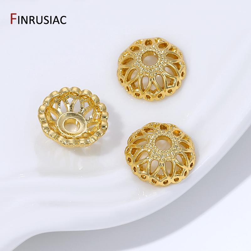 18K Gold Plated Brass 9mm Flower Bead Caps For Jewelry,Caps For Beads,Hollow Round Bead End Caps For DIY Needlework Accessories