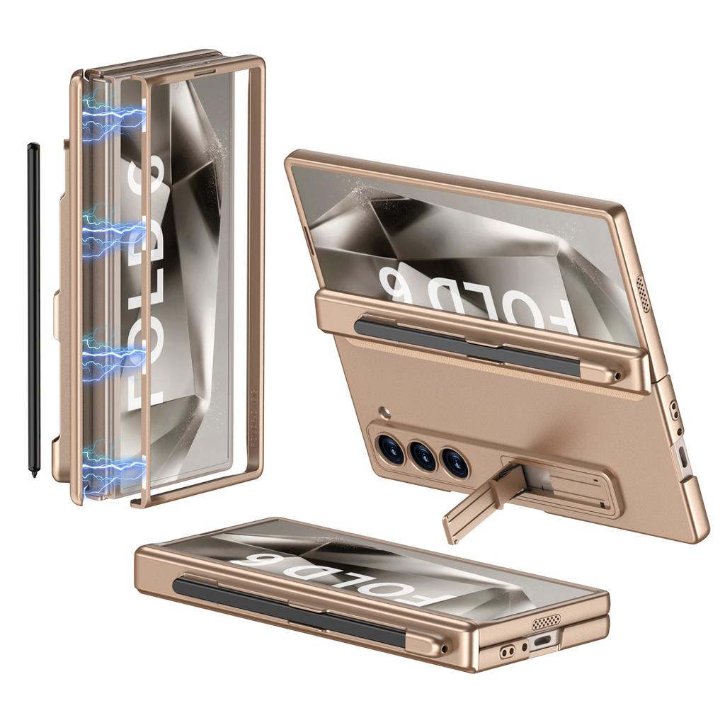 Samsung ZFold6 Mobile Phone Case Center Shaft Magnetic Suction Hinge Full Inclusive Pen Slot Anti-fall PC Hard Shell Fashion Folding Shell