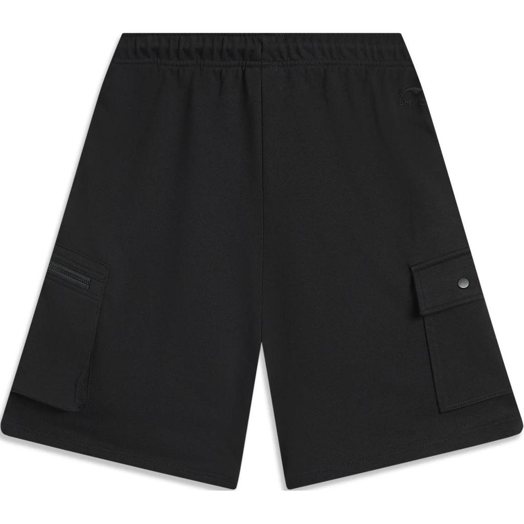 Li Ning Sports Lifestyle Series Solid Color Mid Waist Drawstring Comfortable Breathable Straight Leg Casual Shorts Men Shorts Black AKSU233-2