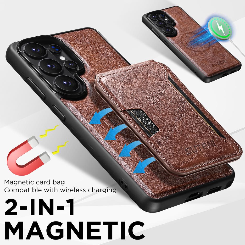 Luxury Leather Phone Case for Samsung Galaxy S26 Ultra S25 S24 S23 S22U Magnetic Attraction Detachable Card Holder Wallet Cover
