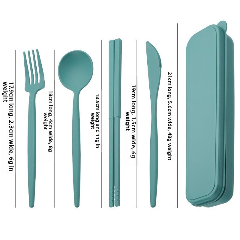 Portable Knife, Fork, Spoon and Chopstick Set for Outdoor Camping. Black Wheat Straw Tableware Set of Four Pieces.
