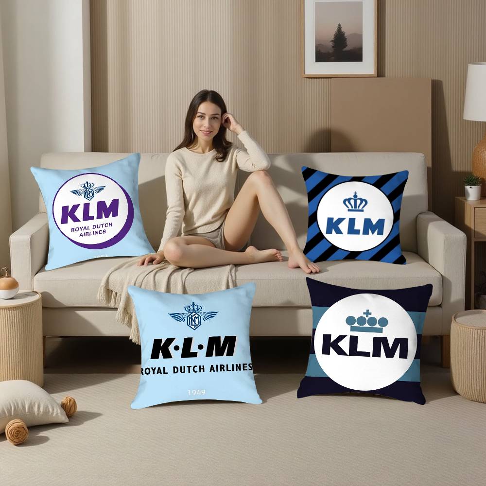 Netherlands K-Klm R-Royal Dutch Airlines Pillow Case Plush Fabric Soft Double Sided Print Sofa Cushion Cover Throw Pillow Covers