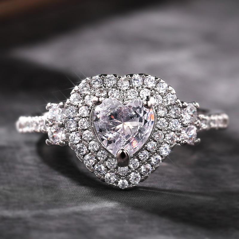 New Delicate Couple Anniversary Rings for Women Heart Ring Love Gift Dazzling CZ Stone Statement Accessories