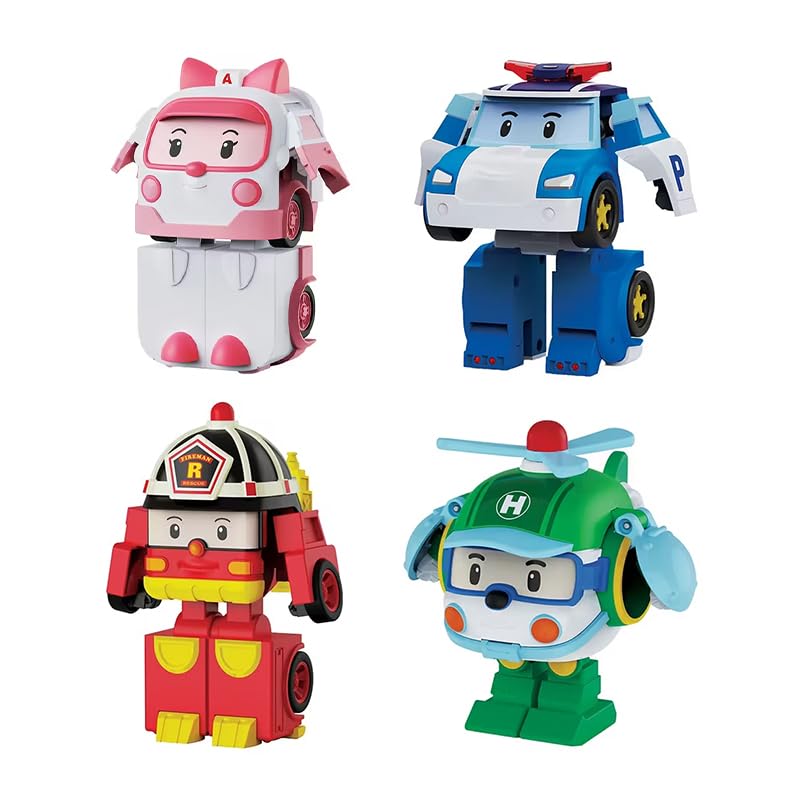 Robocar Poli Rescue Team 2-inch Transforming Robot Set of 4 (Amber, Polly, Helly, and Roy) - Official Robocar Poli Product. Perfect gift for ages 2, 3