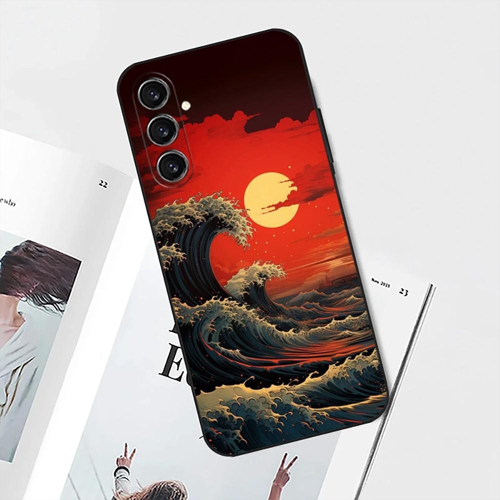 Ukiyo Ocean Waves Phone Case For Samsung S25,S24,S21,S22,S23,S30,Ultra,S20,Plus,Fe,Lite,Note,10 Black Soft Shell