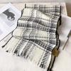 High-End 100% Wool Knitted Scarf Pashmina Winter Warm Scarf Shawl Black And White Plaid Women Cashmere Scarf With Tassel