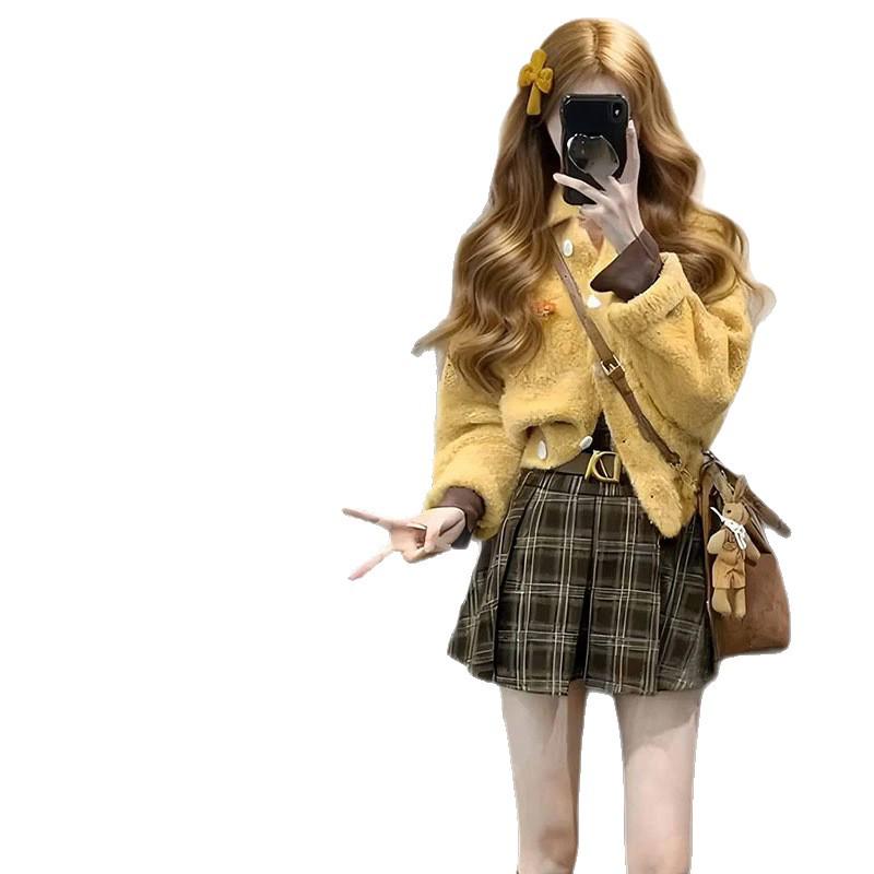 

Cute French Style Soft Cardigan & Plaid Skirt Set for Spring/Autumn 2026 3XL (fit for 140-160 jin)