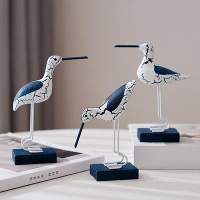Adorno de Figurina de Ave Marina de Madera Decoración de Escritorio con Base Estable Estilo Costero Azul Blanco Antiguo para Dormitorio Sala de Estar Estudio Regalo Hogar