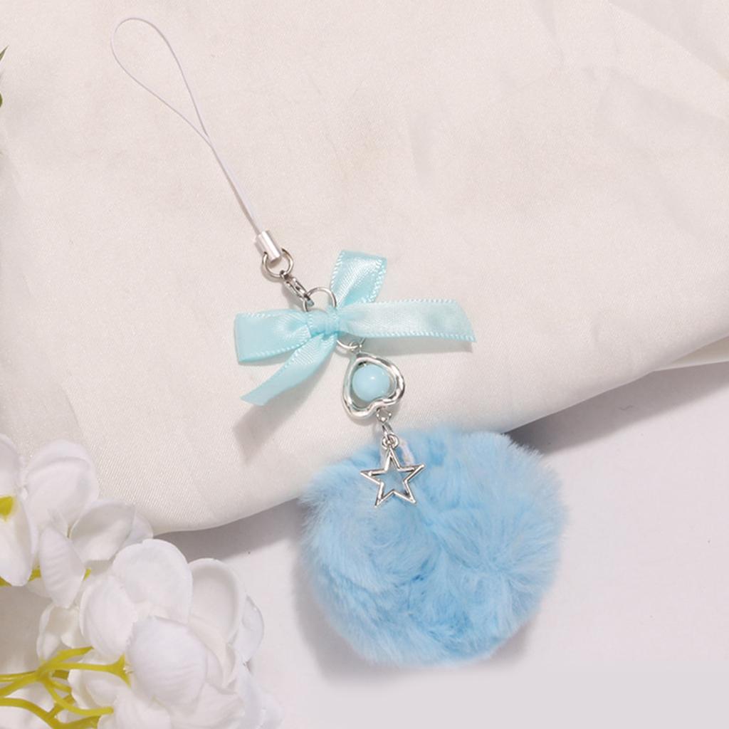 Colorful Ribbon Bowknot Keychain Charm Fun and Playful Furry Ball Pendant Keyrings Accessory Bags Hangings Decoration