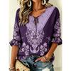 Women's Burgundy Ornate Floral Print Tie Front Blouse, Casual Loose Top for Spring Summer Daily Wear