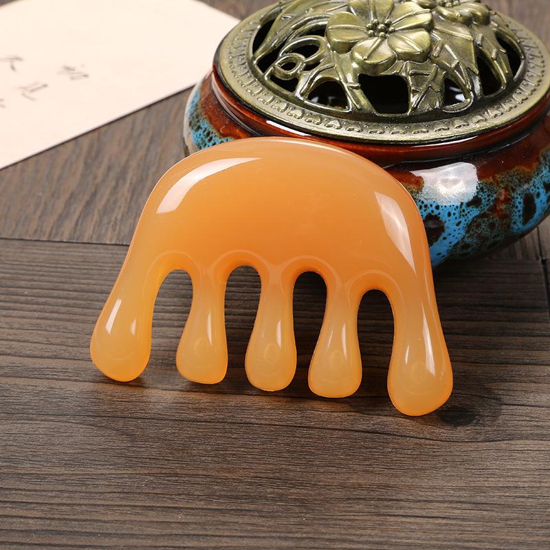 5 Teeth Head Acupoint Massage Comb Resin Big Teeth Big Teeth Meridian Blood 5-Paw Half Round Shap Comb for Stress Relief