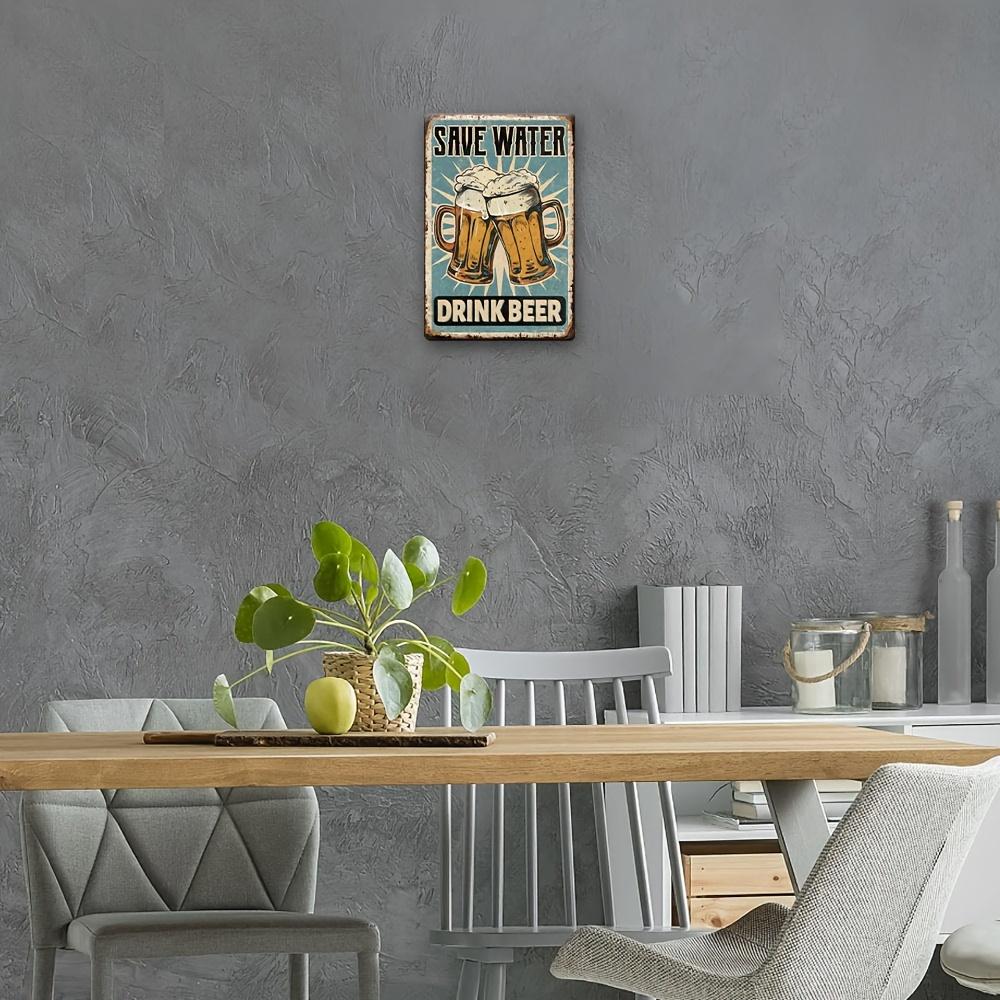 Save Water Drink Beer" Vintage Metal Wall Sign - Rustic Blue & White Retro Art with Foam Bier Illustration, Christmas Decor