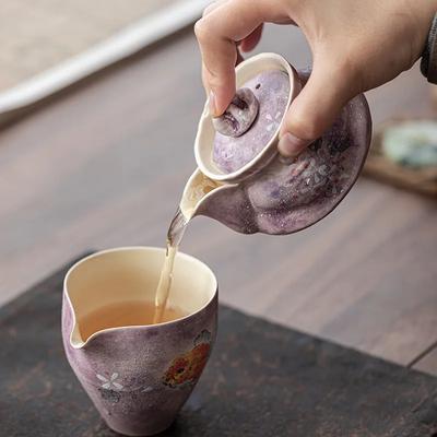 120ml Hand Painted Hydrangea Porcelain Kettle Purple With Handle Small Teapot Tea Ceremony Set Tea Jasmine Teaware Type