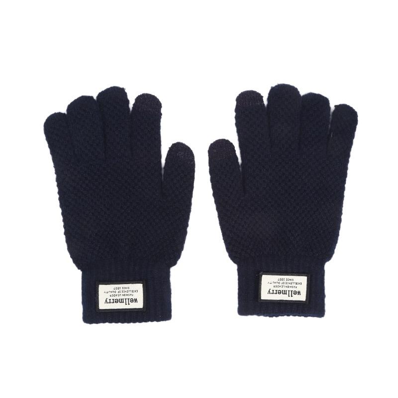 Autumn And Winter Men Padded Thicken Jacquard Touchscreen Gloves Warm Wool Gloves for Cold Weather