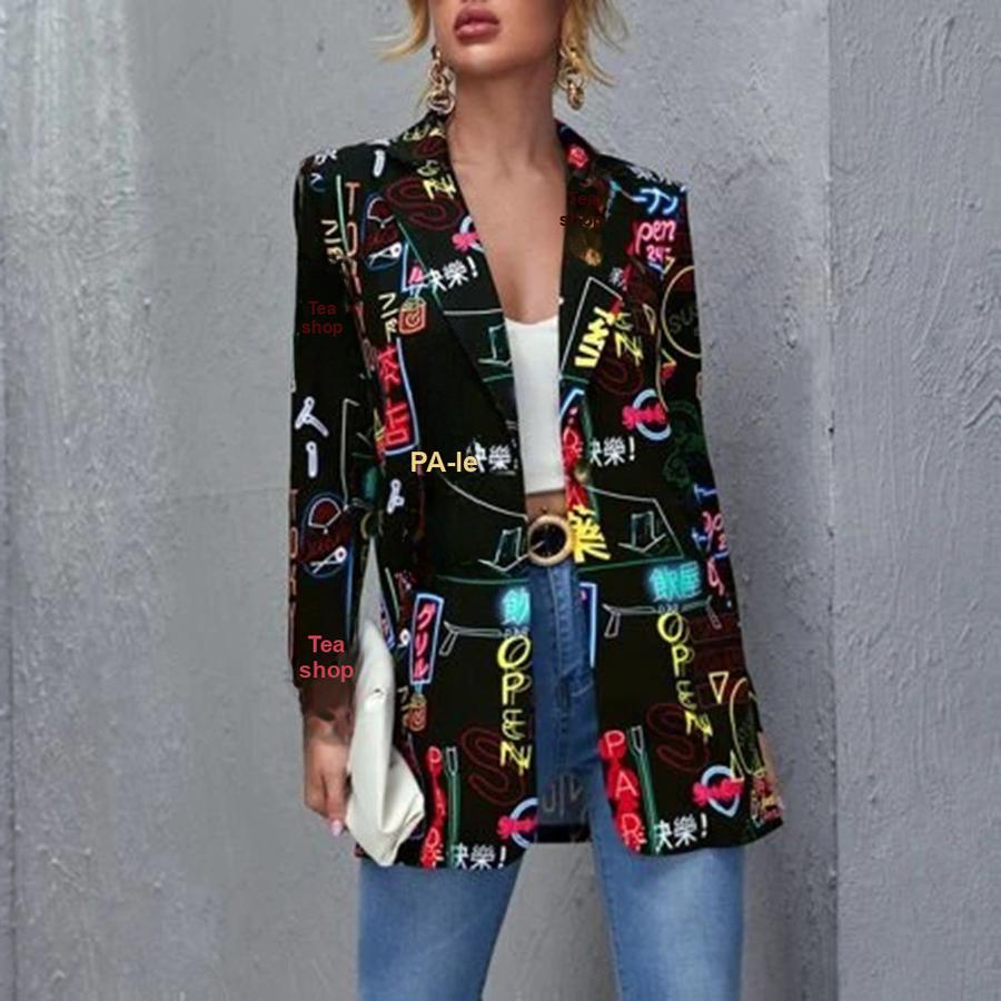 Manteau Long Décontracté Imprimé Mode Printemps/Automne pour Femme Blazer Petite Taille
