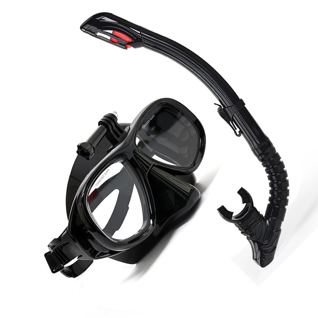 Snorkeling Mask with Action Cam Mount Dry Snorkel Set Comfortable Silicone Diving Goggle for Travel Easy Breathing