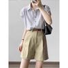 Summer New Women's Small Flying Sleeve Striped Shirt High-end Small Fresh Loose Shirt