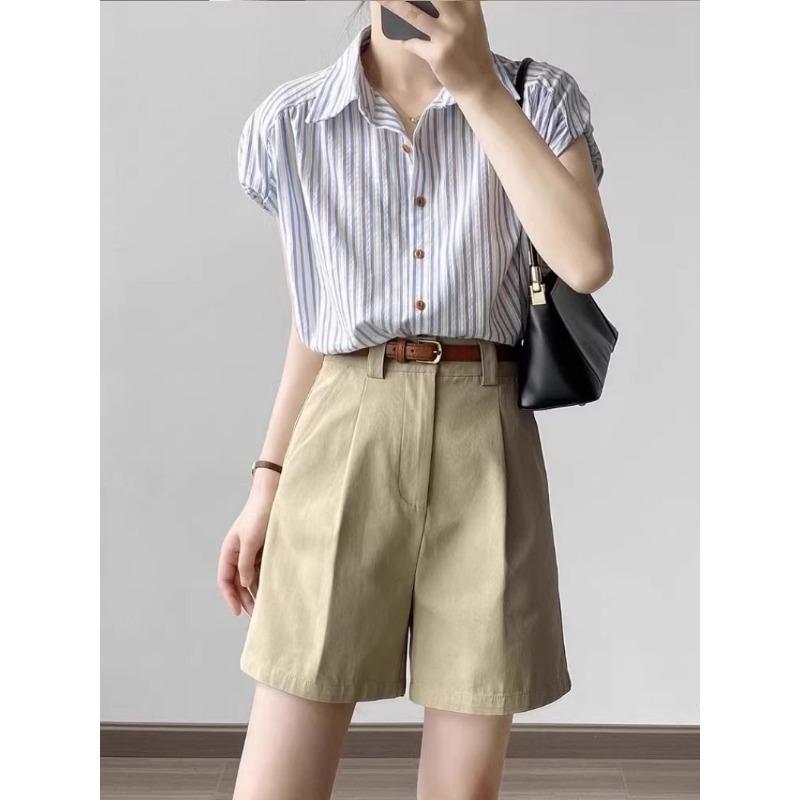 Summer New Women's Small Flying Sleeve Striped Shirt High-end Small Fresh Loose Shirt