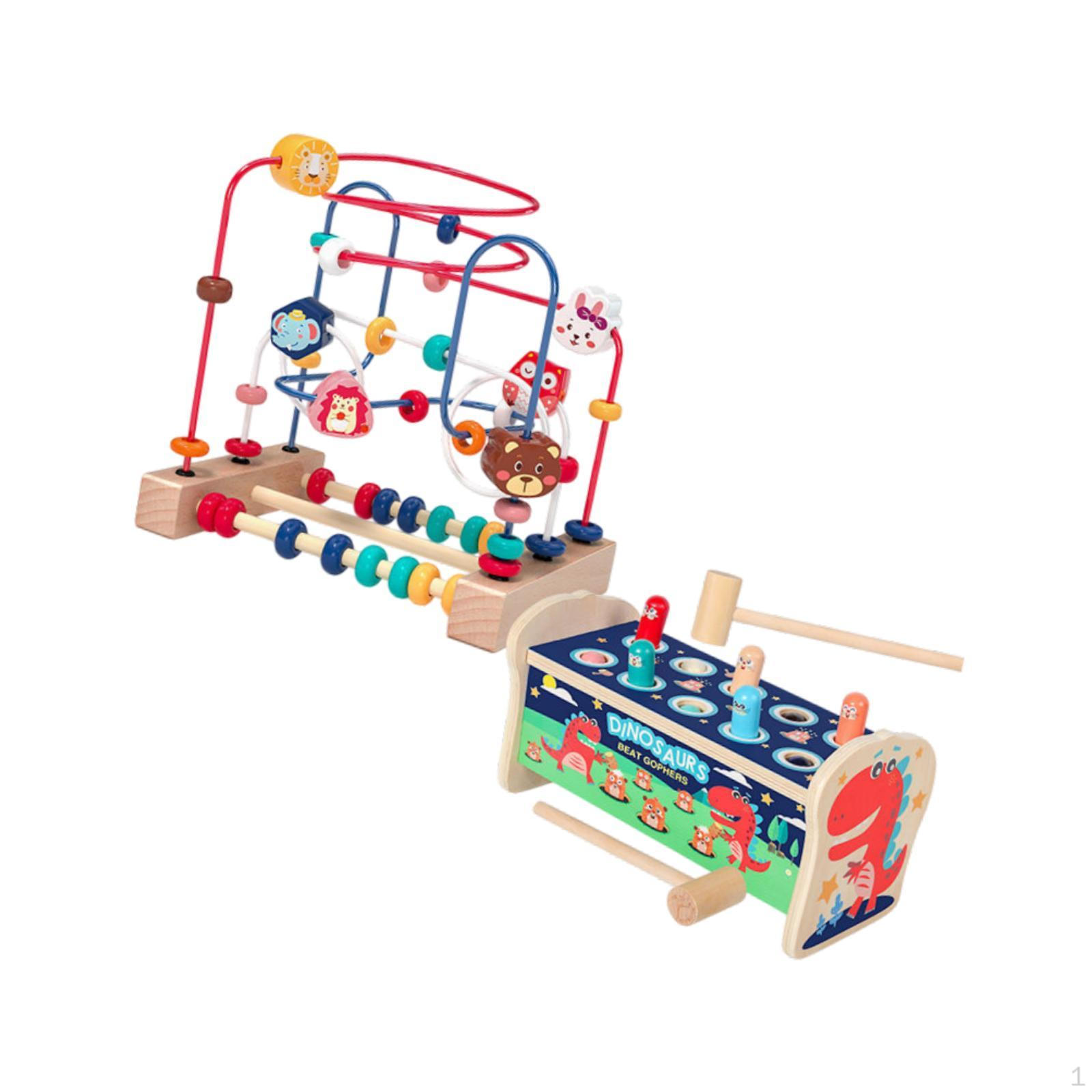 

Wooden Bead Maze Toy Set Ages 3+ Whack Rats Counting Colorful Roller Coaster Pull carrots Whack rats