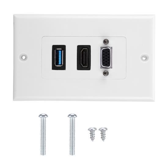 

US 3-PORT VGA HDMI USB3.0 Socket Wall Mount Panel Adapter Wall Socket