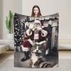 Cat Selfie with Santa Flannel Blanket Winter Soft Durable Bedding Throws for Child Living Room Pattern Bedspread Sofa Bed Cover