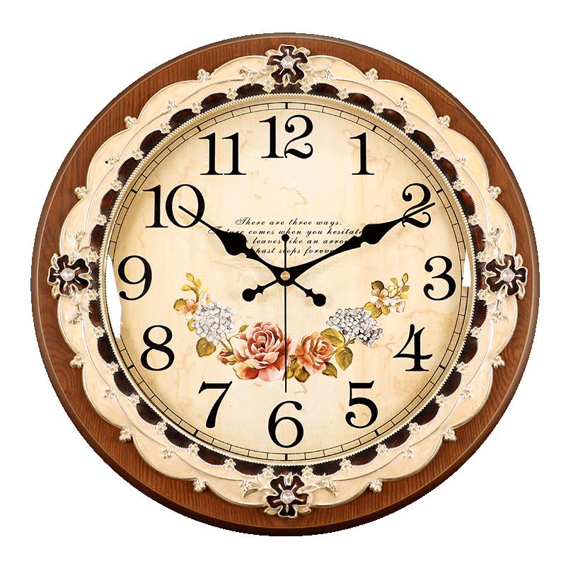 Retro Solid Wood Wall Clock, Living Room Home Fashion Wall-mounted Timepiece, Round High-end Silent Wall-mounted Watch