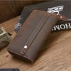 Men Genuine Crazy Horse Leather Long Wallet Vintage Zippered Phone Pocket Multi Compartment High Capacity Organizer Clutch Bag