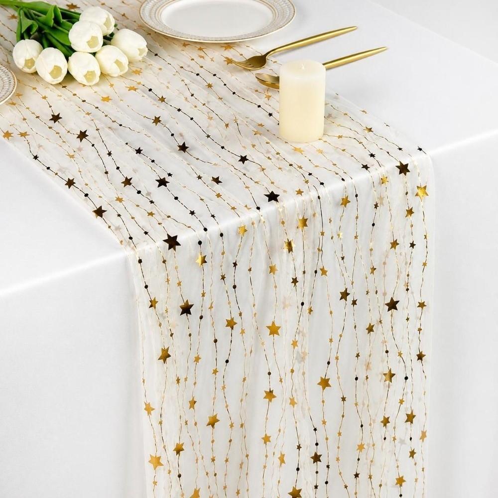 75*300CM Embroidered Table Runner Polyester Material Retro Style Tulle Table Decor Semi-Transparent Gauze Embroidery Design