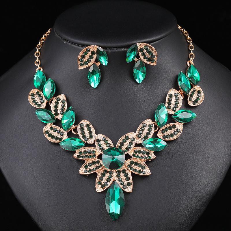 Women Flower Necklace Earring Jewelry Sets Wedding Bridal Accessories