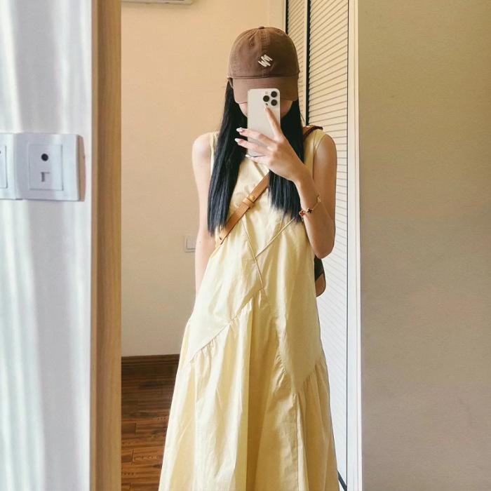 

[Original practice + inner lining] Vest dress light yellow women s clothing summer dopamine sweet age reduction a word S