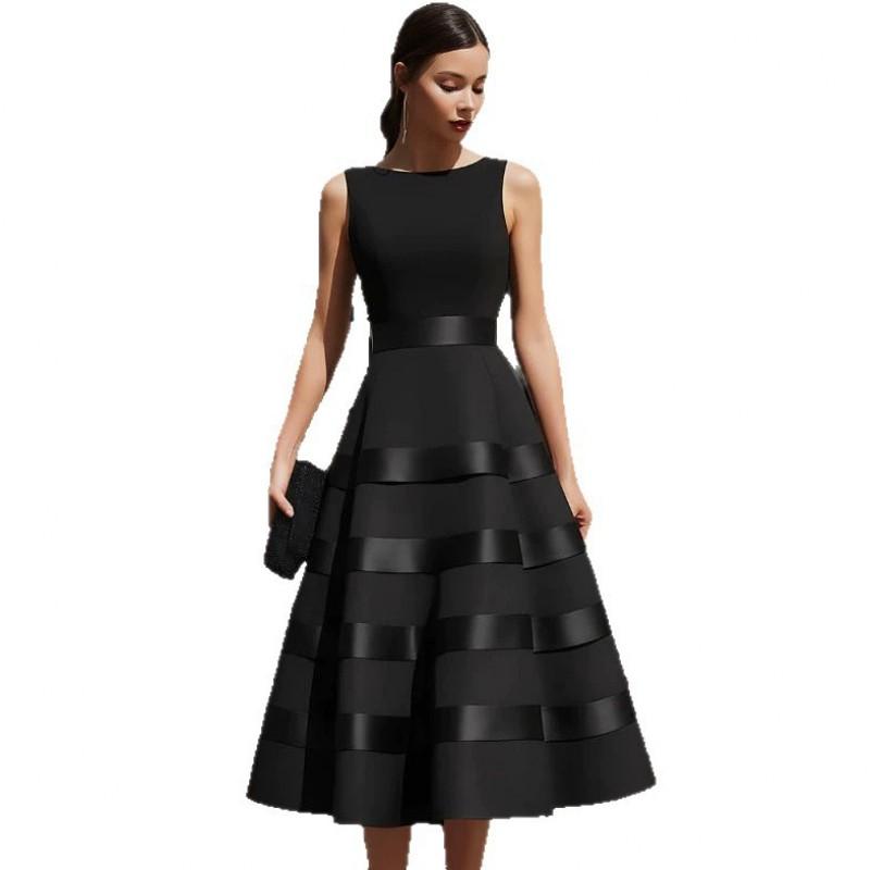 2026 Womens Sleeveless Layered A-Line Maxi Dress With High Waist Cinched Detail
