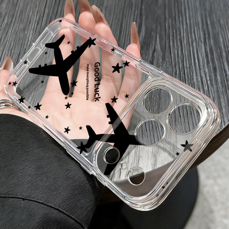 Silicone Clear Phone Case For iPhone 17 16 Pro 15 14 13 12 Pro Max 11 Transparent Shockproof Soft TPU Map Airplane Pattern Cover