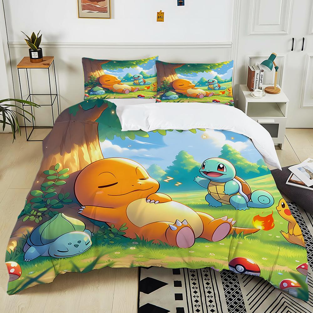 10 Sizes Pokémon Charizard Printed 3PC Bedding Set Duvet Cover  Adult Kids Birthday Gift Full Size Bedding Set Luxury for Gifts