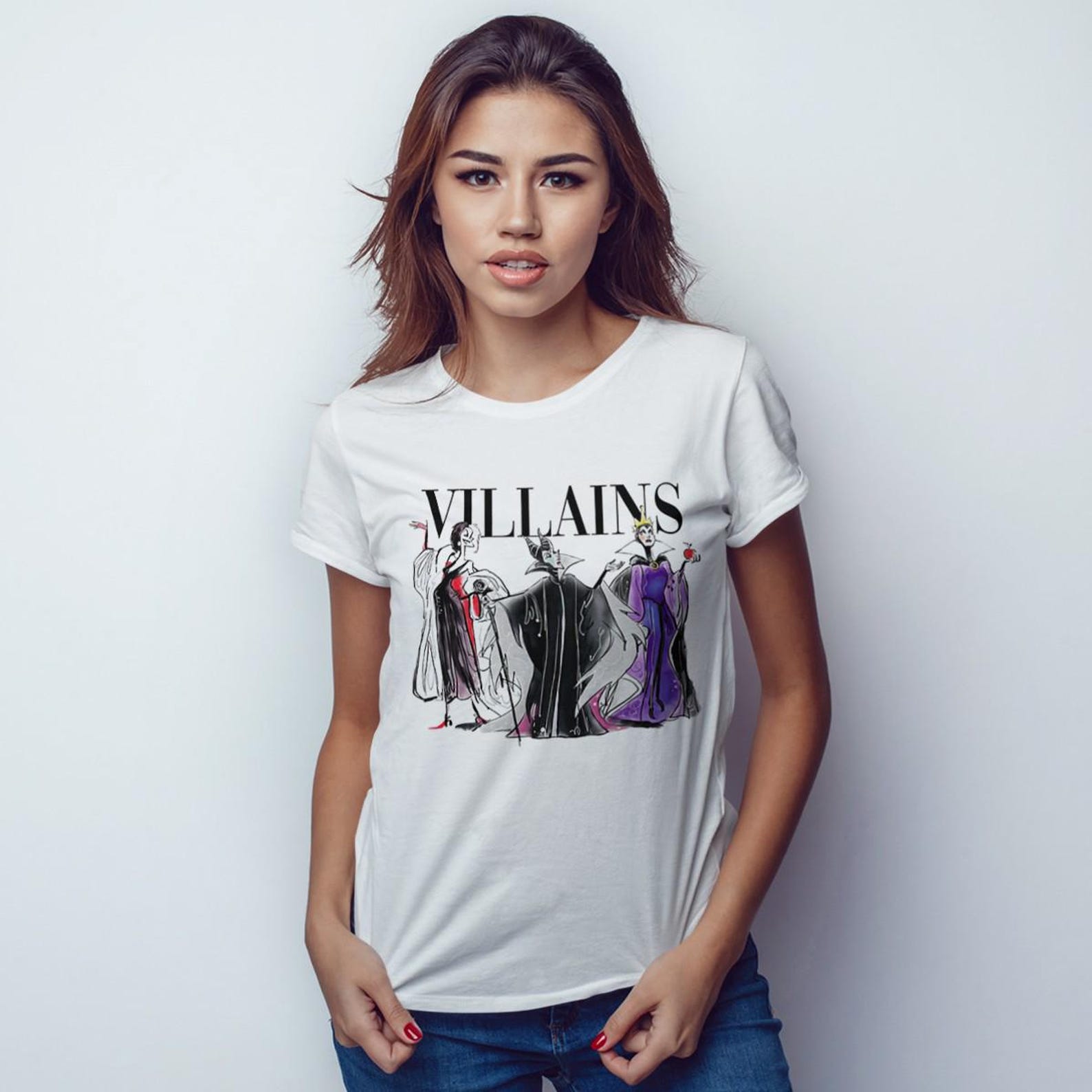Cartoons Villains Witches T-Shirt, Cruella De Vil Maleficent Evil Queen Shirt (EVI-032199) 2XL