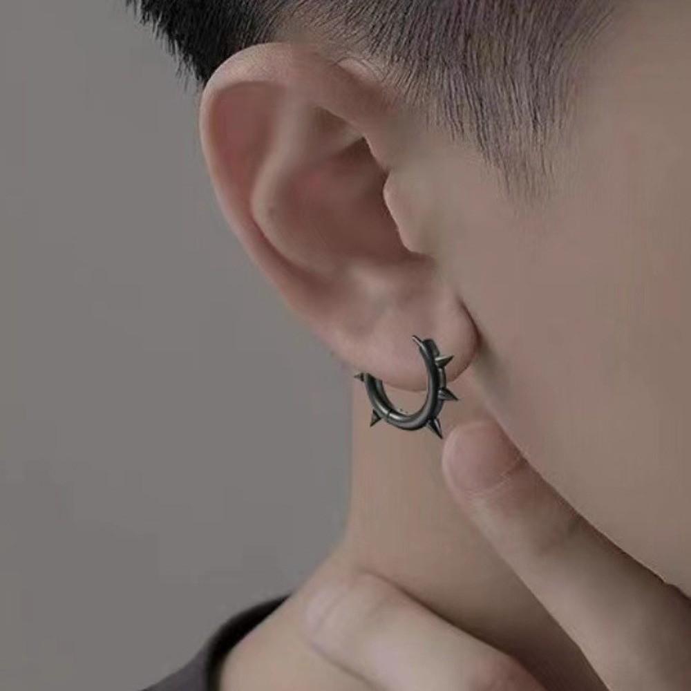 Stainless Steel Spike Hoop Earrings Hollow Out Design Punk Stud Jewelry for Women Men