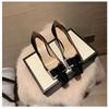 Fashion Metal Buckle Thin Heel Single Shoes Autumn New Square Toe Shallow Mouth Slip-on Kitten Heel Shoes