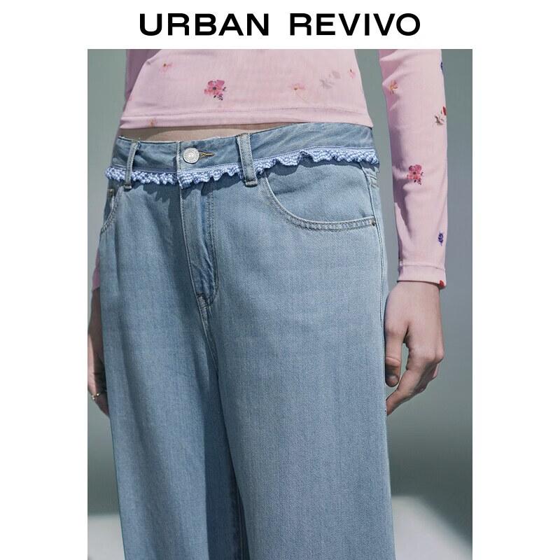 UR 2026 Women's Colorblock Patchwork Plaid Denim Pants
