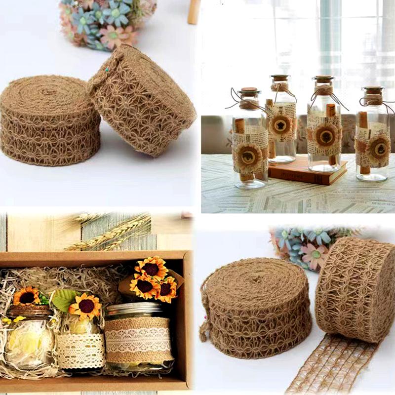 1Pc Retro Decoration Environment Protection Hemp Woven Ribbon Natural Handmade Materials DIY Gift Bow Floral Bouquet Decoration