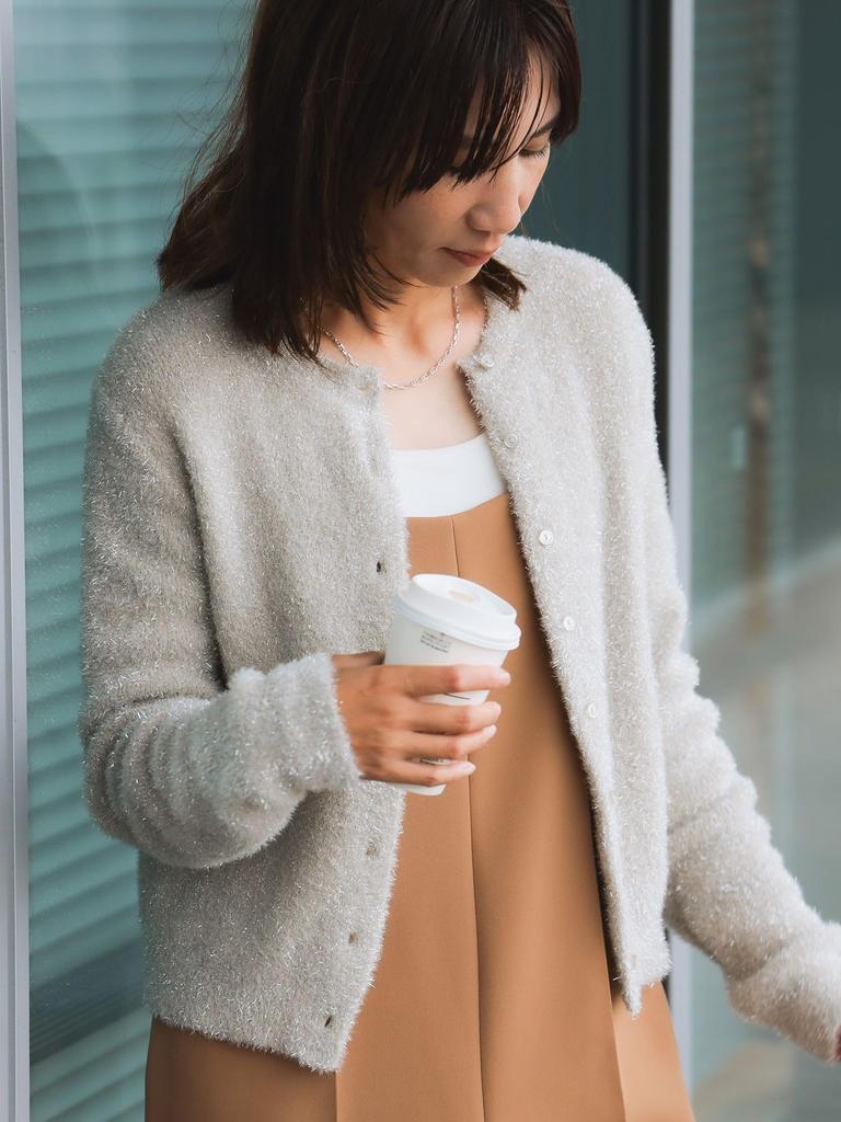B:MING LIFE STORE by BEAMS / Large/Sized Knit B:MING by BEAMS Lamé Knit Cardigan Women's Beige One Size