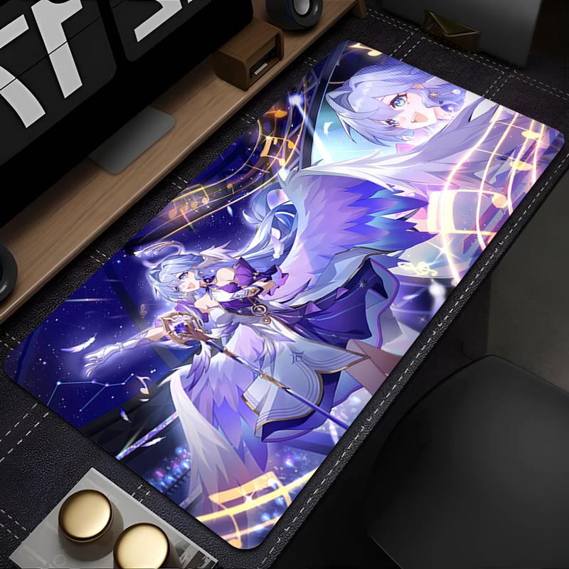 Gaming Mouse PadLarge Desk MatAntislip Rubber BaseStitched EdgesFloral Angelic Anime Girl Print for GamingOffice Desk Use