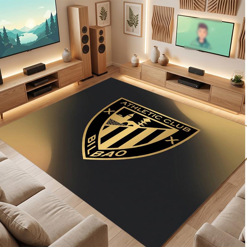 Athletic Bilbao Football Print Crystal Velvet Rug, Comfortable Water Absorbent Non Slip Indoor Floor Carpet