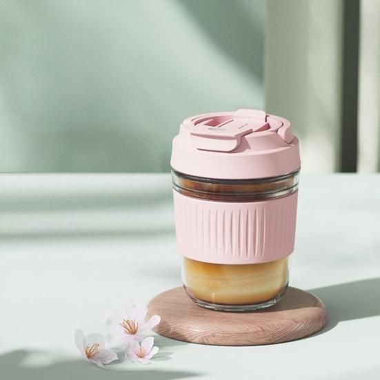 Portable Glass Tumbler with Silicone Straw 350/500ml Leakproof Reusable Coffee Mug